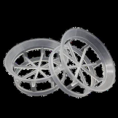 Two translucent plastic CMR rings on a dark background