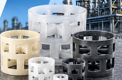 Plastic pall rings in natural, white and black polymer, in several sizes