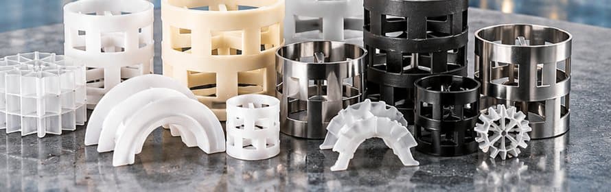Voron product range: plastic and stainless steel pall rings, saddles and Q-Pack